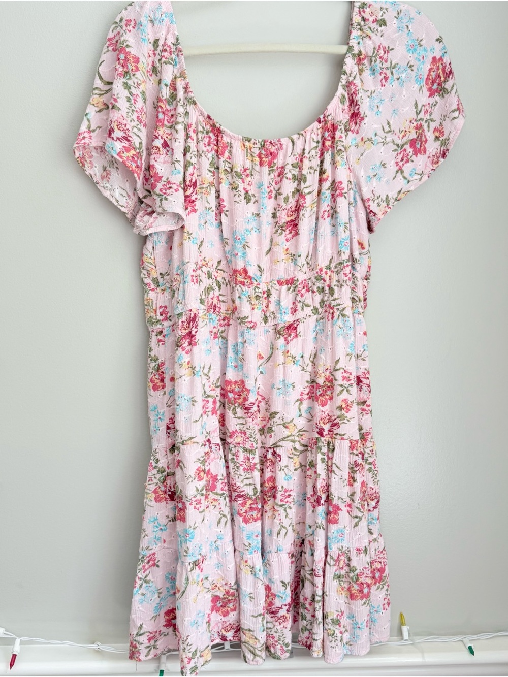 Rewind Pink Floral Tiered Sundress with Blue Accents